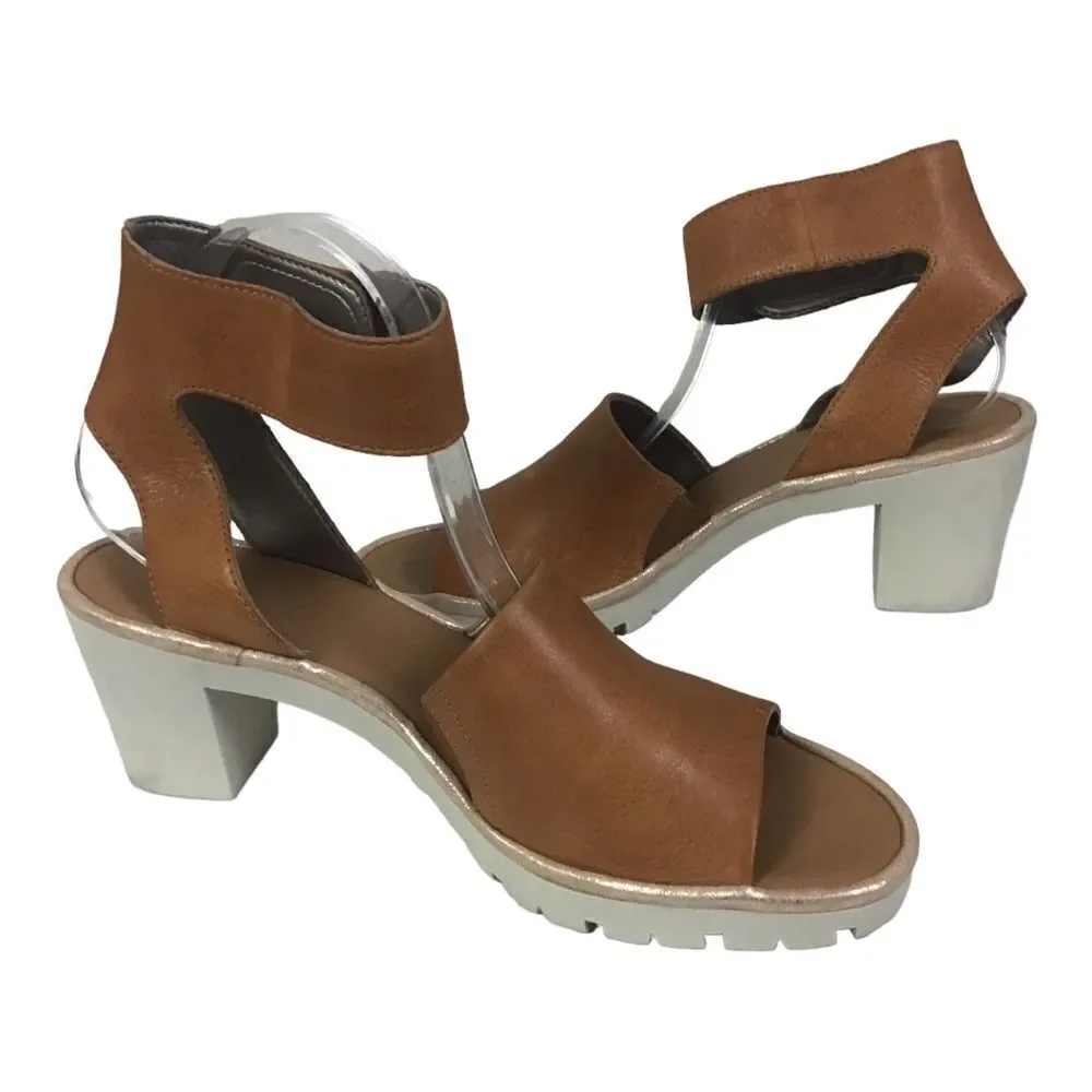 The Flexx Big Enough Leather Ankle Strap Heeled Sandals Size 10 Lug Sole - Picture 4 of 9